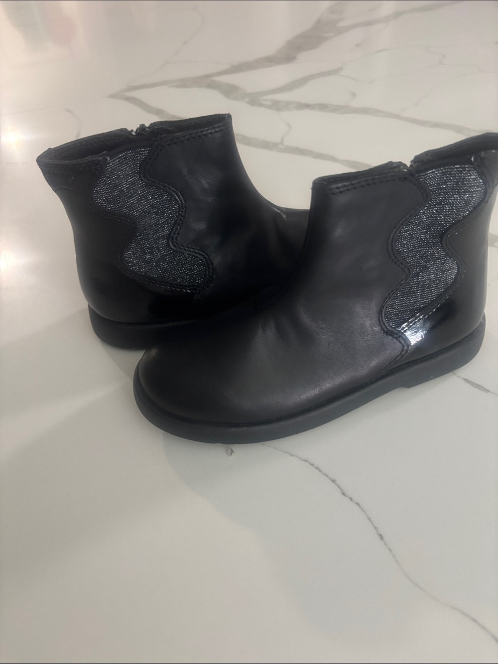 Camper Black Kids Ankle Boots with Shimmer Side Panels